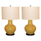 Pair of Yellow Ceramic Lamps with Crackle Finish