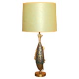 Vintage Turquoise Brass Fish Lamp