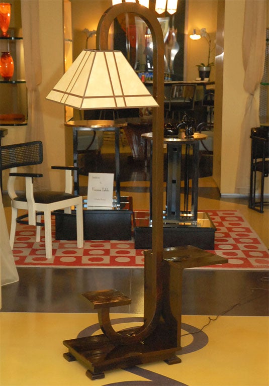 Walnut Art Deco floor lamp with table and new shade