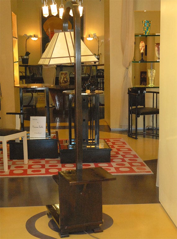 Walnut Art Deco floor lamp with table 5