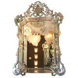19th Century French Style Venetian Mirror with Etched Bird