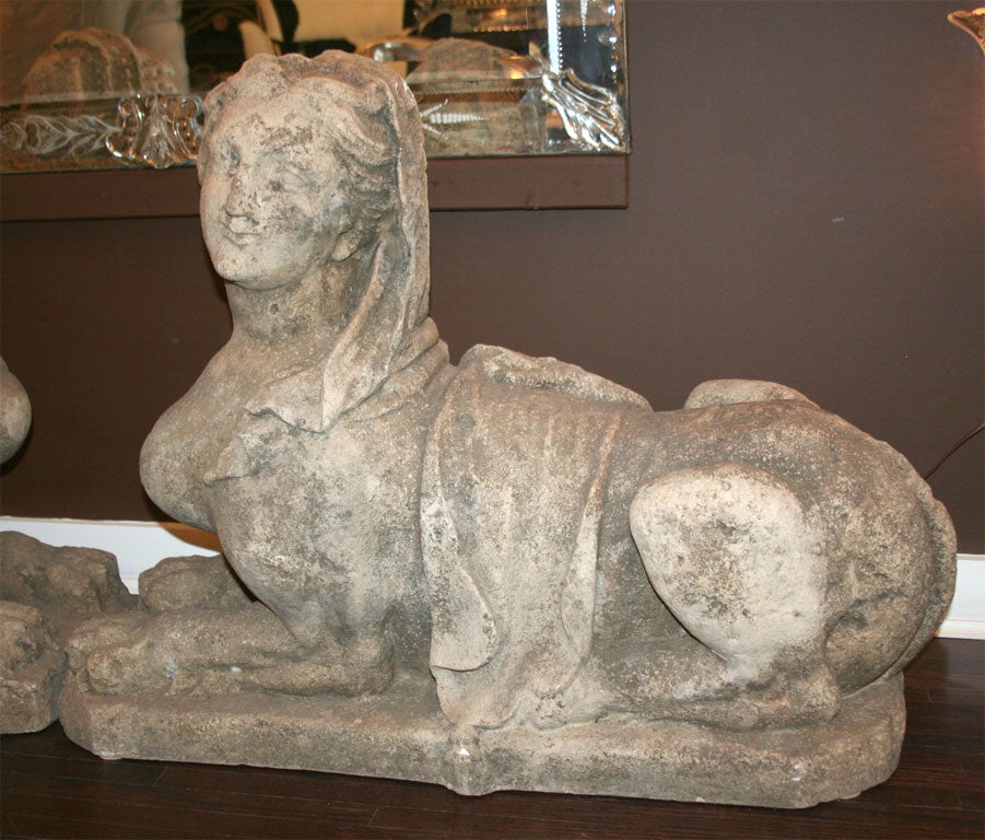 Pair of 1920s European Female Sphinx Statues For Sale at 1stdibs