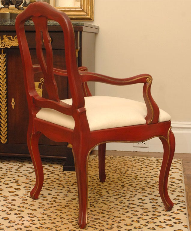 Wood Red Painted Desk or Side Chair For Sale