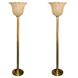 Pair of Torcheres with Hand-Blown Shades