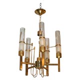 Vintage Chandelier in Brass wtih Glass Shades