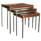 Set of 3 Nesting Table in Brazilian Rosewood and Chrome