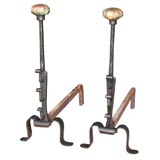 Late 18th c. Italian Wrought Iron Andirons with Onion Finials