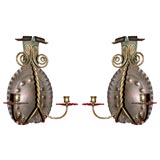 American Arts and Crafts Hammered Copper and Brass Sconces