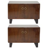 Pair of Walnut and Black Lacquer Servers with Brass Pulls