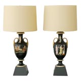 Pair of Neo-Classical Urn Lamps with Custom Silk Shades