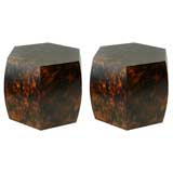 Pair of Oversized Drum Tables with Faux Tortoise Shell Finish