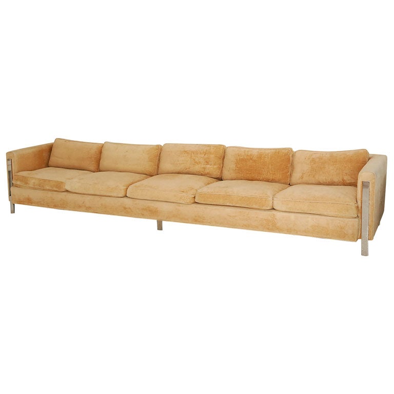 Monumental 12 Foot Sofa with Stainless Steel Detail