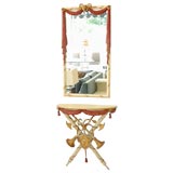 Decorative Wall Mounted Italian Polychrome Console and Mirror