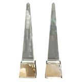 Pair of Large Lighted Lucite Obelisks on Nickel Plated Bases