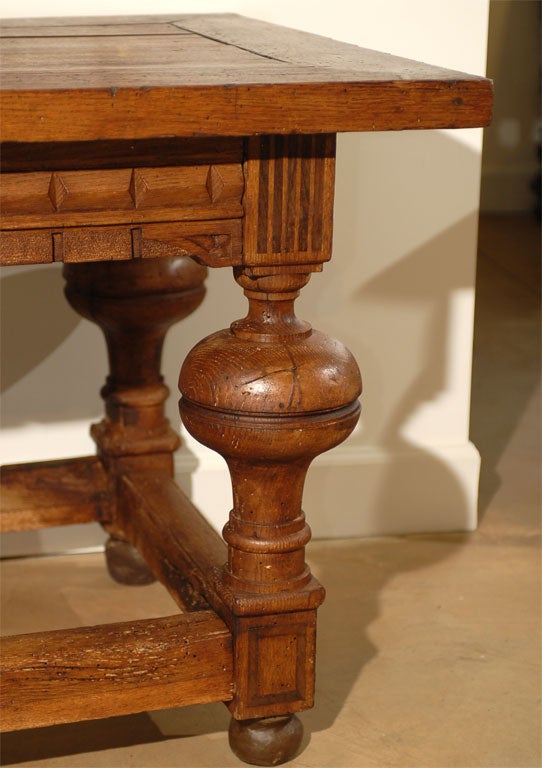 French 19th Century Fruitwood Side Table with Hand Carved Apron and Bulbous Legs 1