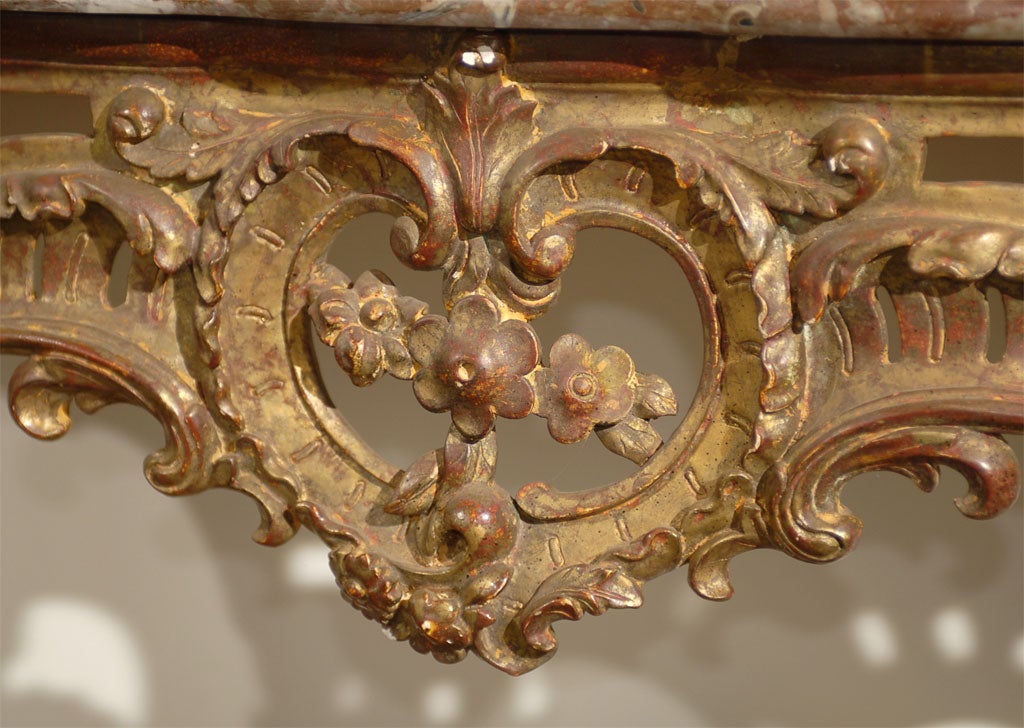 French 1890s Rococo Style Carved Giltwood Console Table with Floral Décor In Good Condition For Sale In Atlanta, GA