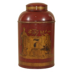 Antique Red Chinoiserie Painted Tea Cannister possibly for lamp base