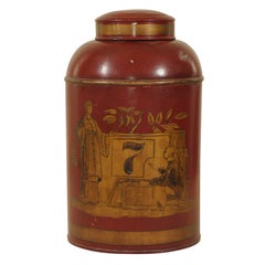 Red Chinoiserie Painted Tea Cannister possibly for lamp base