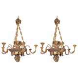 7229 PAIR TOLE AND WROUGHT IRON CHANDELIERS