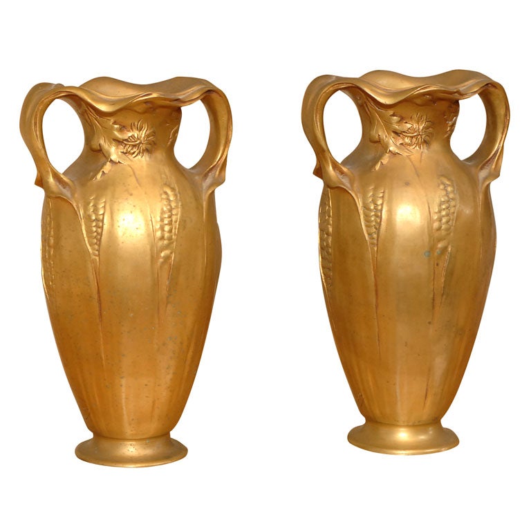 Art Nouveau bronze vases signed E. Lelievre and stamped For Sale