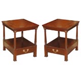 Louis XVI style mahogany and leather top pair of tables