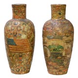 Pair of C. 1910 Folk Art Cigar Band Bottles/ Vases