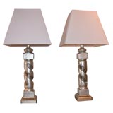 PAIR OF HOLLYWOOD REGENCY LAMPS WITH APPLIED LEAF FINISH