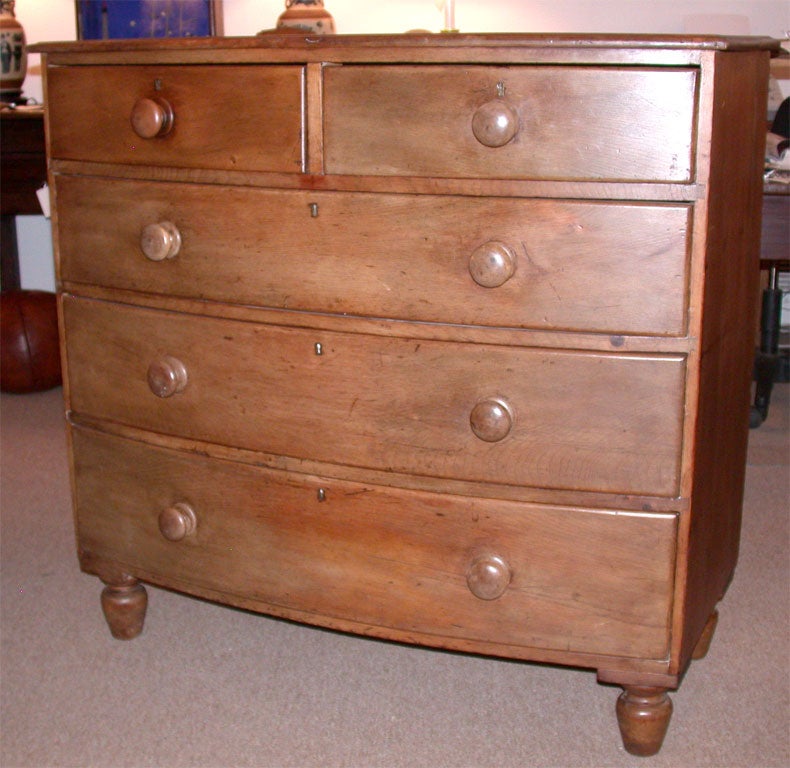 Antique Cornish Pine Bow Front Chest of Drawers