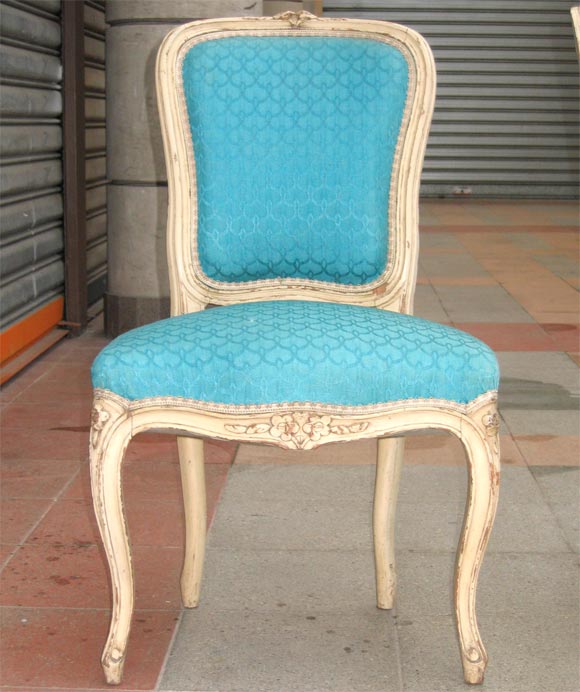 French Two Louis XV Style Blue Chairs For Sale