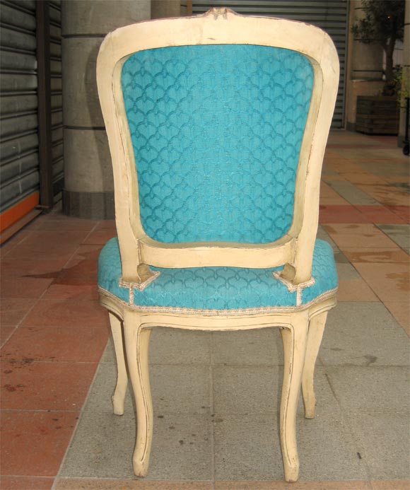 Wood Two Louis XV Style Blue Chairs For Sale