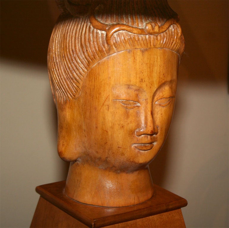 20th Century Carved Wood Asian Goddess Lamps For Sale