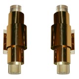 Pair of Polished Brass and Lucite Sconces,  American 1960s