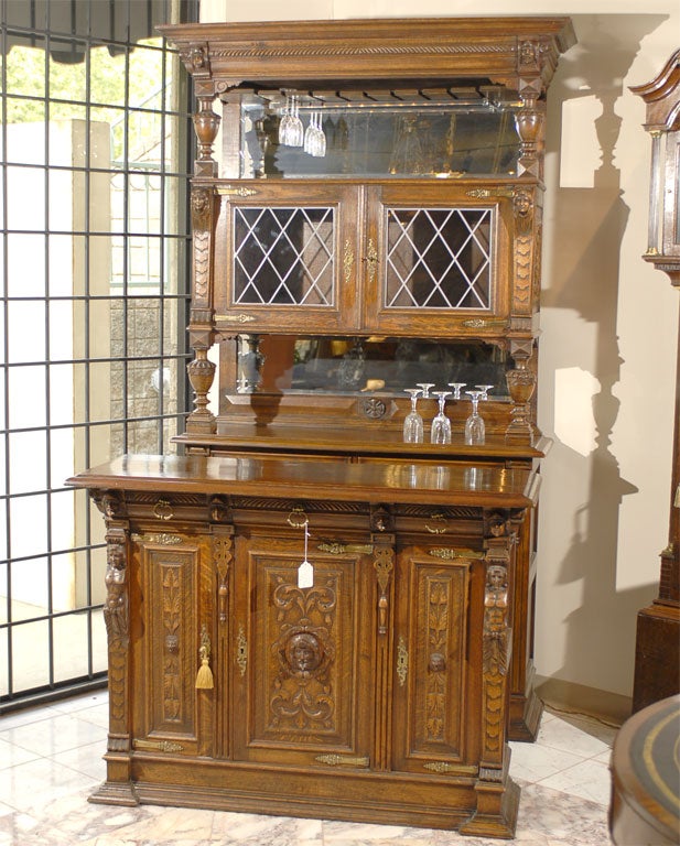 Finely Carved English Oak Cocktail Bar