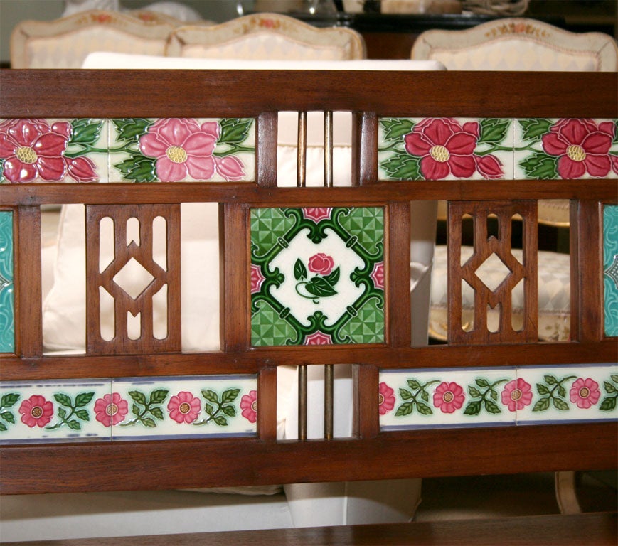 Indian Colonial Teak, Tiled Bench from Gujarat