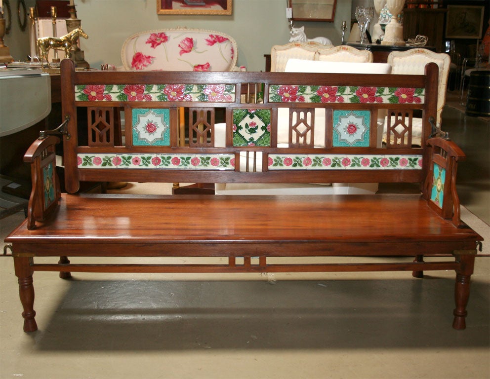 Colonial Teak Tiled Bench From Gujarat At 1stdibs