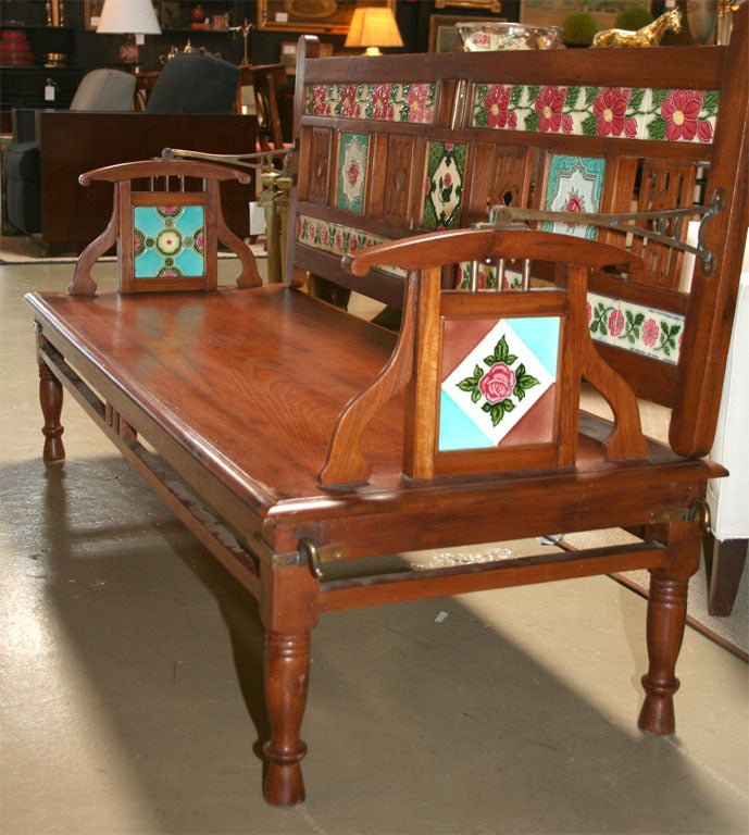 Colonial Teak, Tiled Bench from Gujarat 1