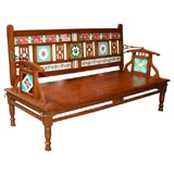 Antique Colonial Teak, Tiled Bench from Gujarat