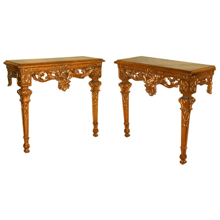 Pair of Italian Gilded Consoles