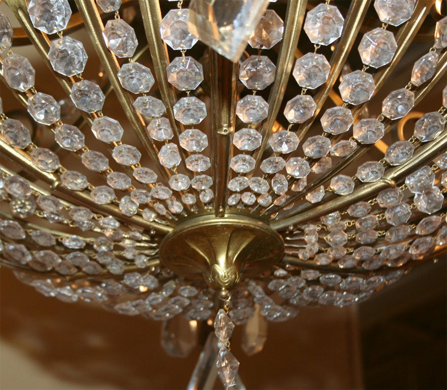 French Art Deco Bronze and Crystal Ten-Light Chandelier For Sale 1