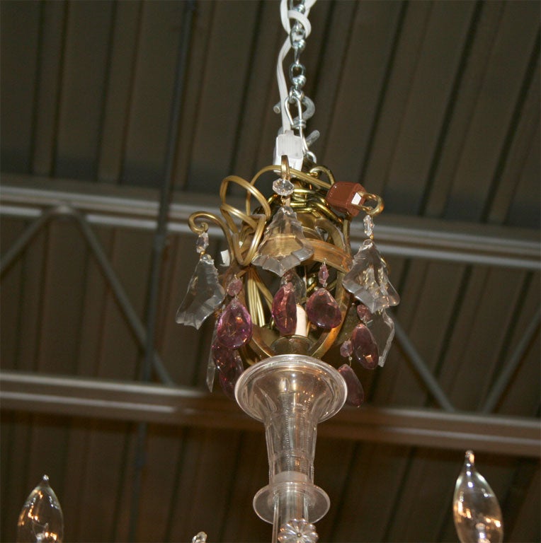 French Art Deco Bronze and Crystal Ten-Light Chandelier For Sale 5