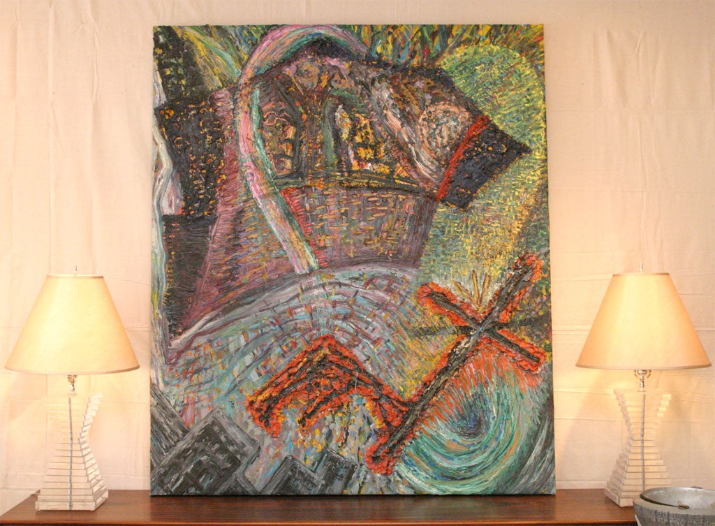 Large abstract painting by Philip Wofford, painted in the l980's . Philip Wofford was born Arizona and lived in Hoosick Falls, NY. He exhibited in San Francisco in 1958 at Andre Emmerich Gallery in NYC in 1970 and was a member of the WWMA