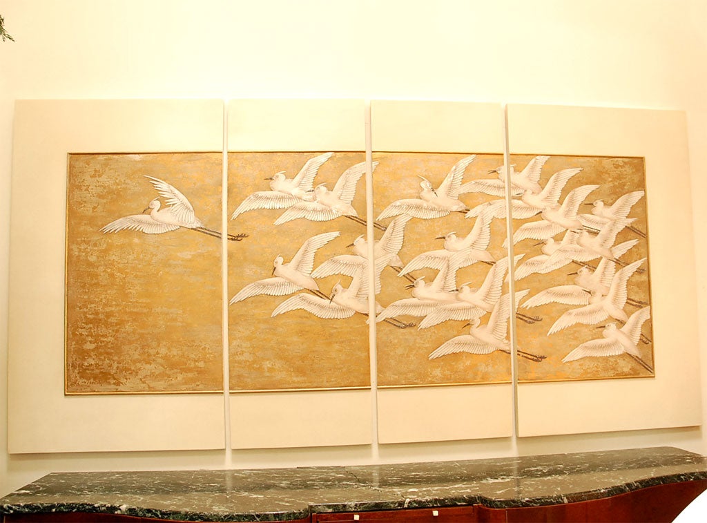 4 Panel Gold Leaf and Lacquer Relief