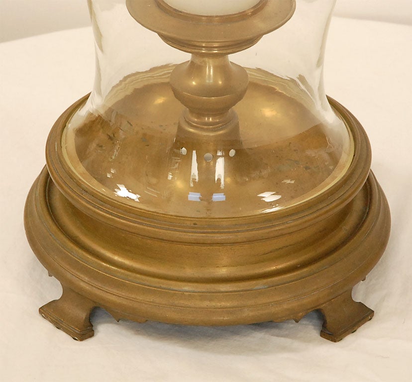 Unknown Brass & Glass Hurricane Lamp/Centerpiece (GMD#1337)