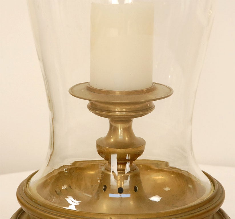 Mid-20th Century Brass & Glass Hurricane Lamp/Centerpiece (GMD#1337)