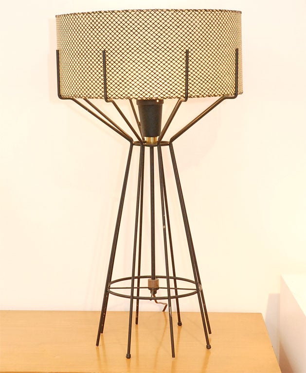 Pair of Iron Lamps with Original Shades by Arthur Umanoff for Elton