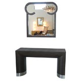 Lacquered Fabric Console and Mirror