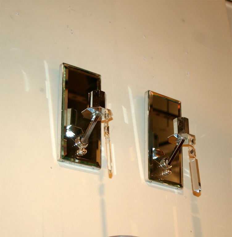 Pair of Mirrored & Cut Crystal Sconces