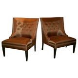 Pair of 1940's Slipper Chairs in Umbre Silk