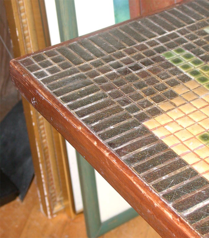 Brass 1940s Unique Southwestern Mosaic Tile Table