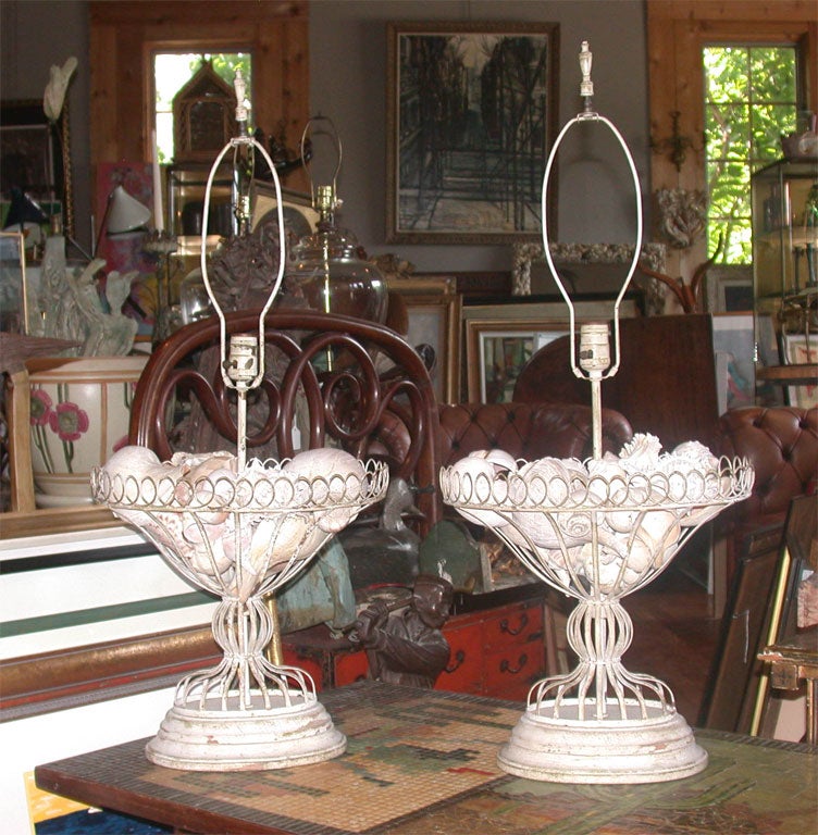 Pair of  Tole Lamps  with Sea Shells